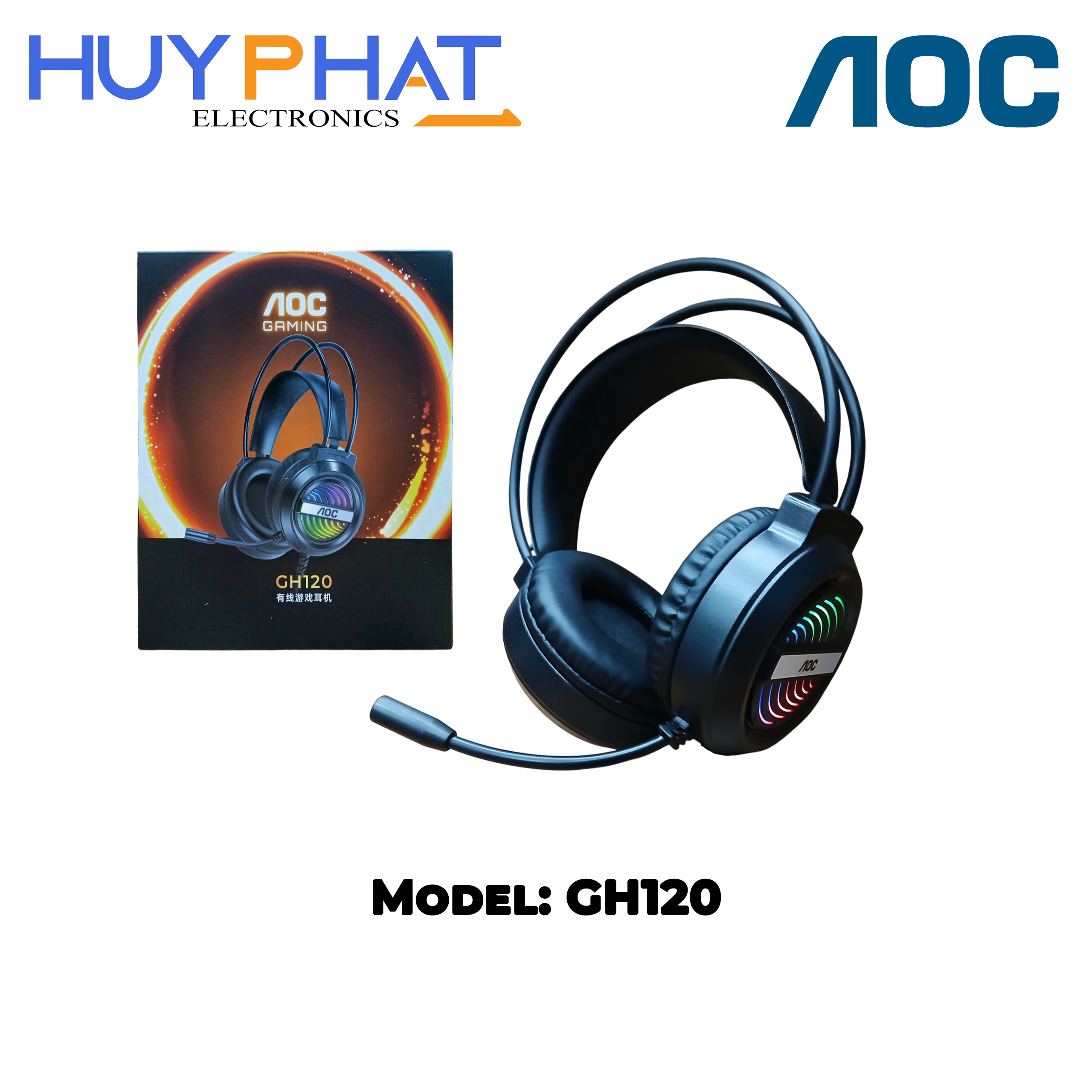 Headphone có dây USB LED màu đen AOC GH120