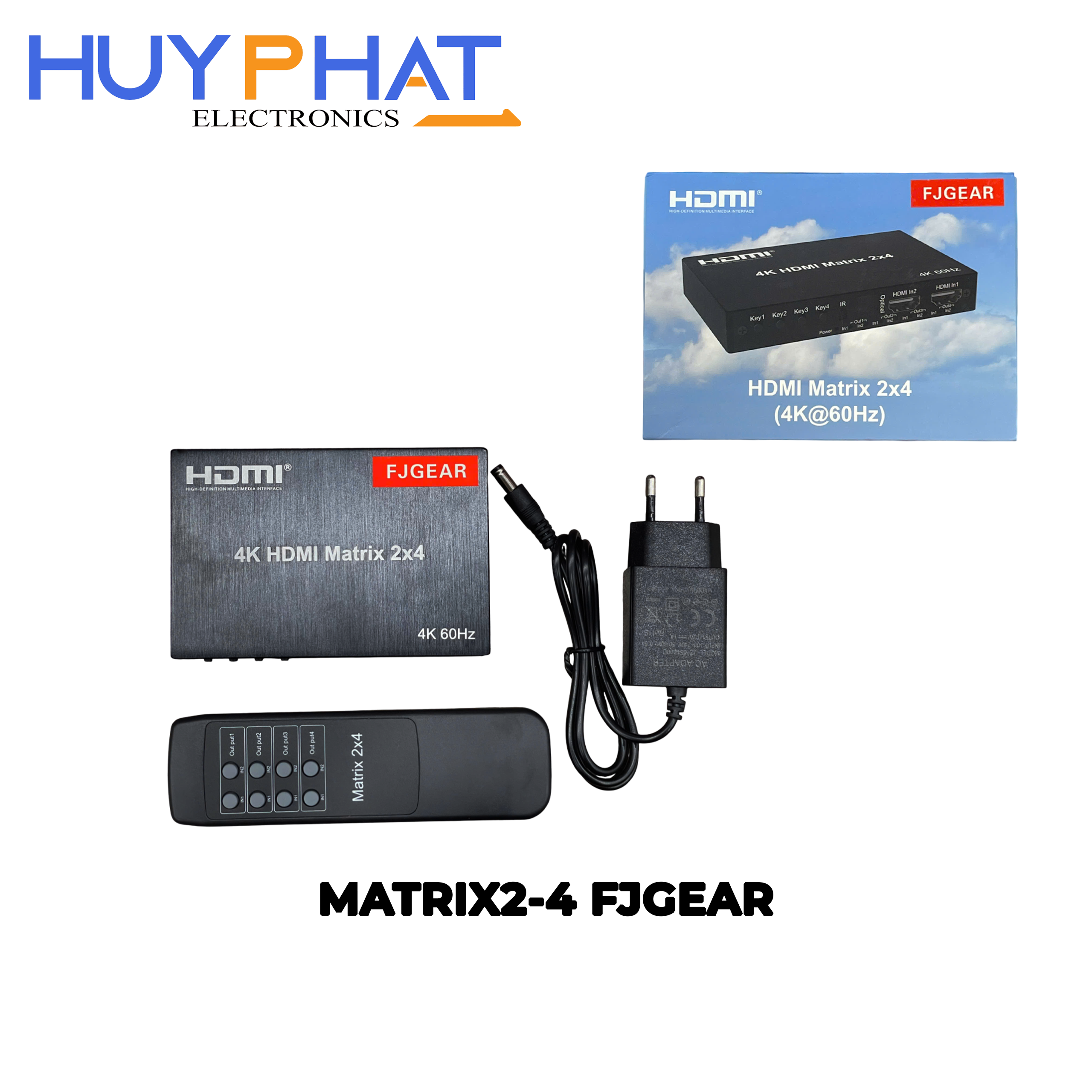 Bộ chuyển đổi HDMI matrix 2-4 4K@60Hz Optical+Audio+Remote+Nguồn FJGEAR