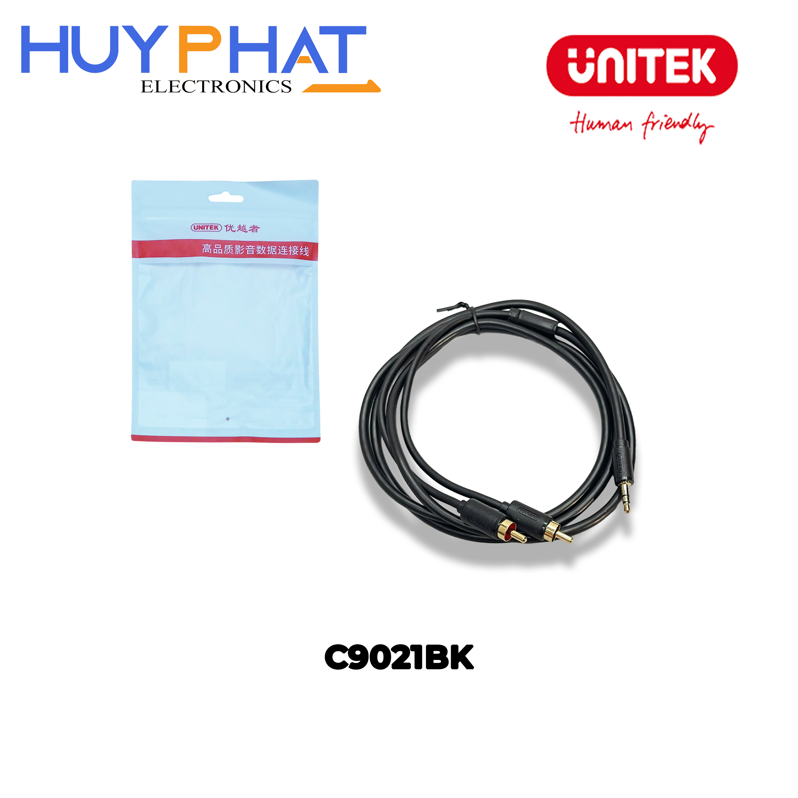 Cáp loa 3.5mm -> 2 hoa sen dài 1.5M/3M UNITEK C9021BK/C9022BK