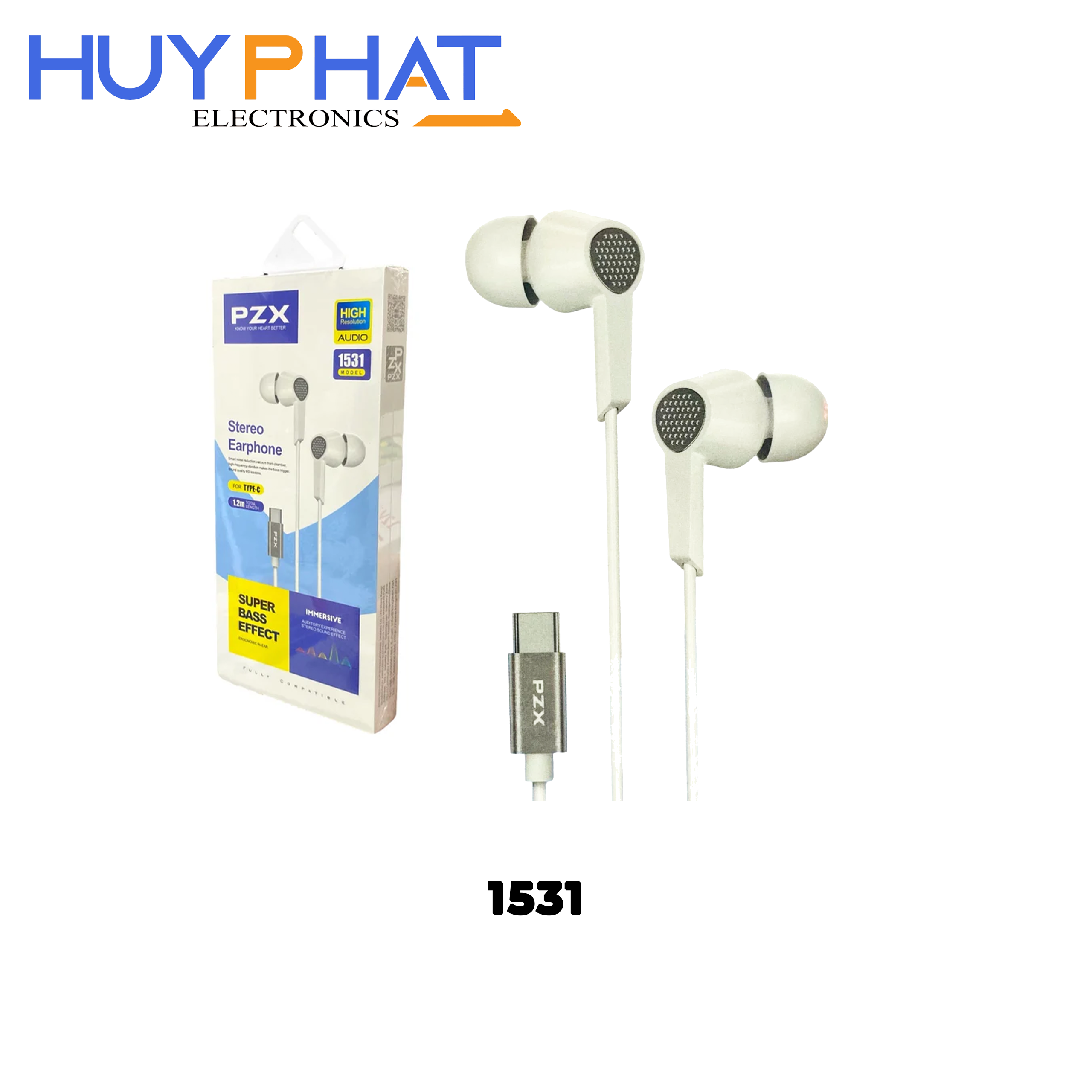 Tai nghe nhét tai Type-C dài 1.2m màu trắng PZX 1531