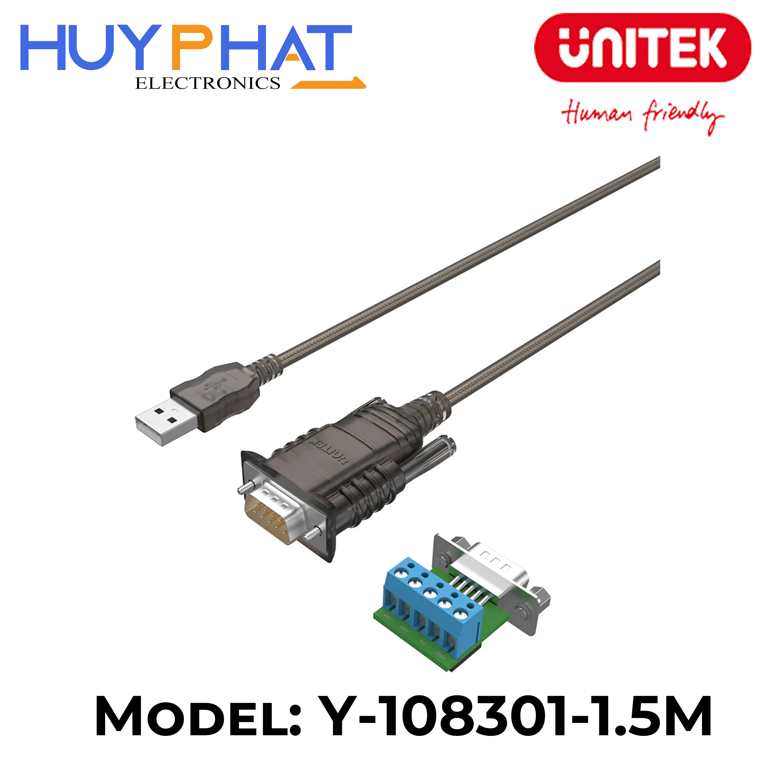 Cáp nối tiếp USB 2.0 đến RS422/485 (DB9M) UNITEK Y-108301-1.5M