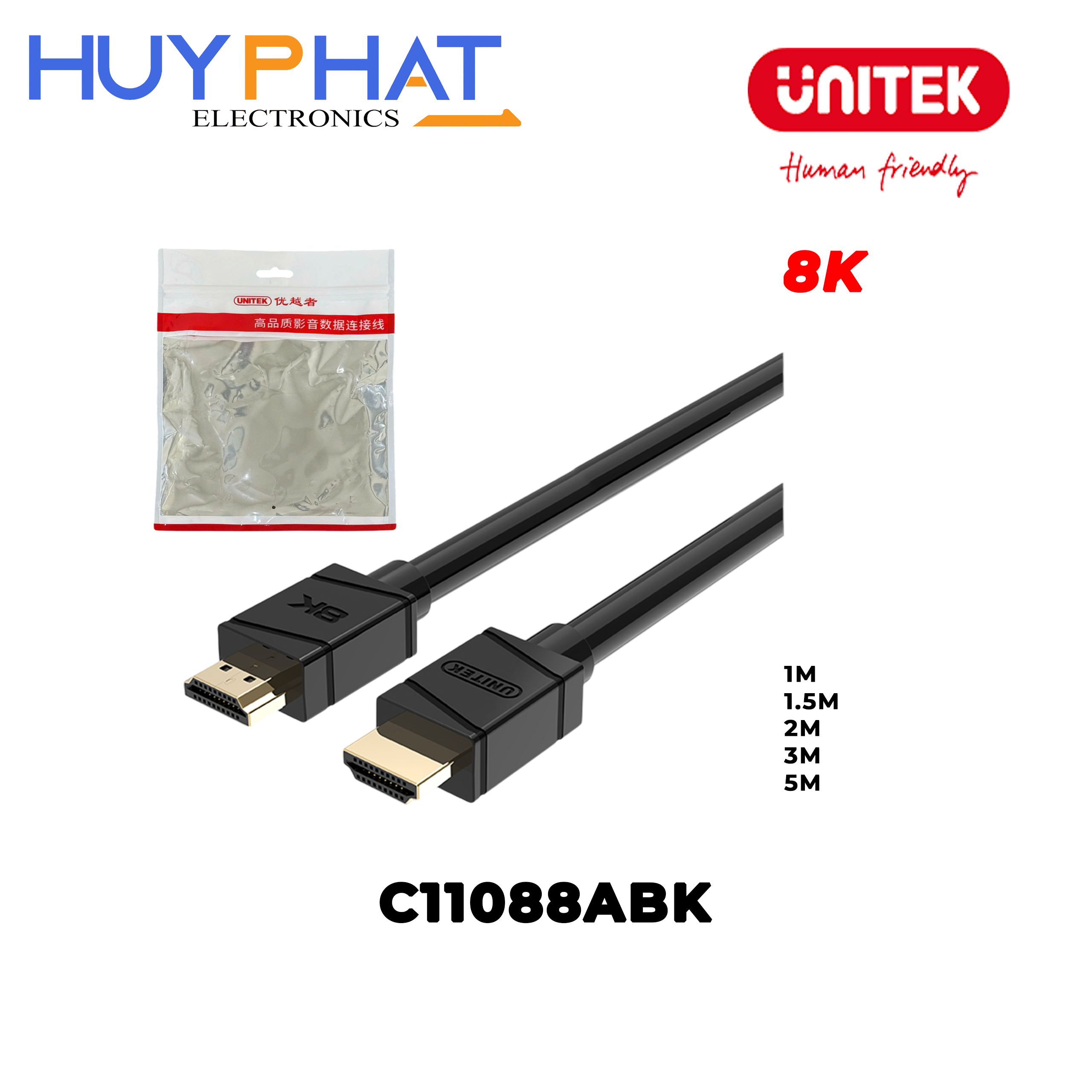 Cáp HDMI 2.1 8K@60Hz dài đến 5M UNITEK C11088ABK