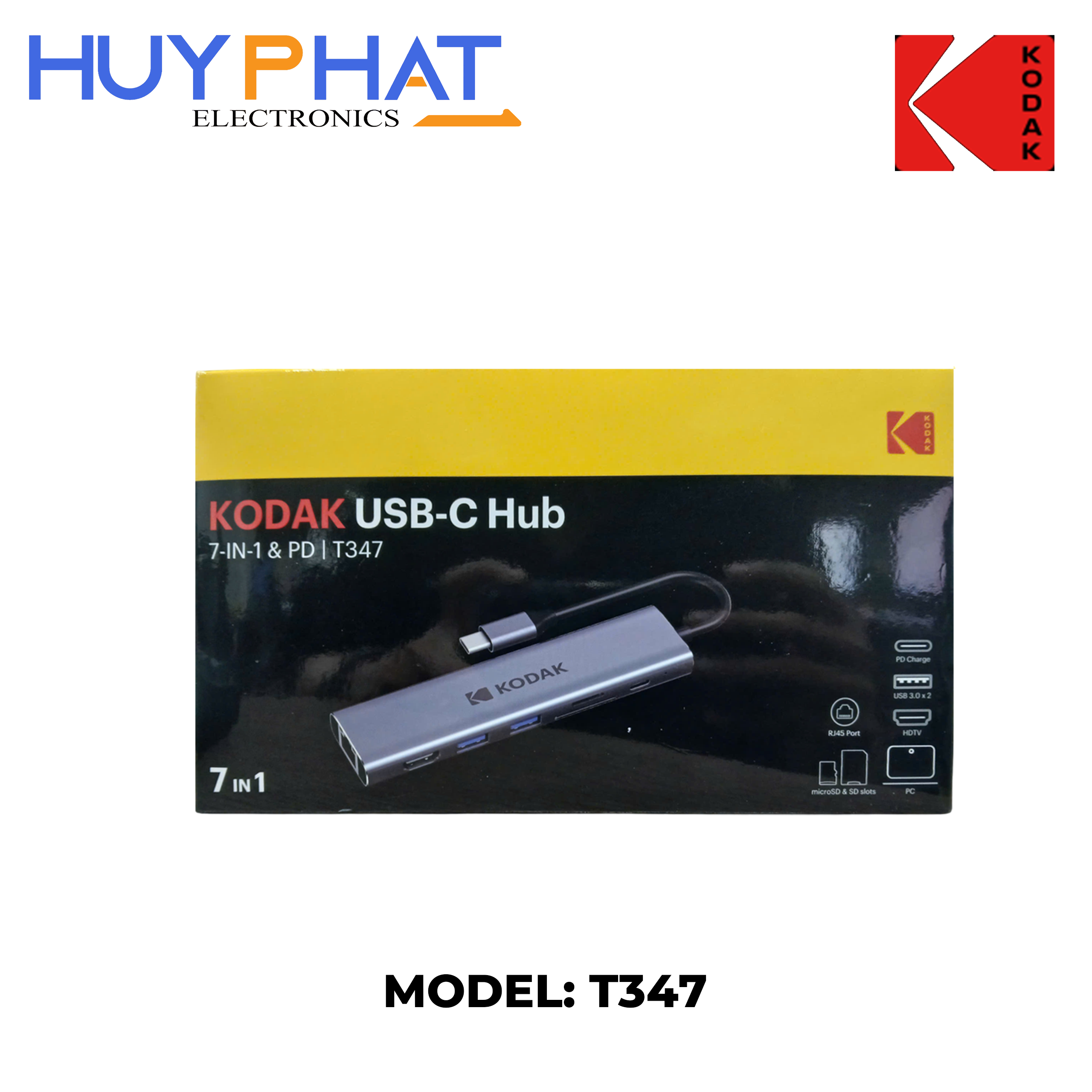 Hub chia Type-C -> 2USB3.0 + Type-C + TF|SD + HDTV + LAN KODAK T347