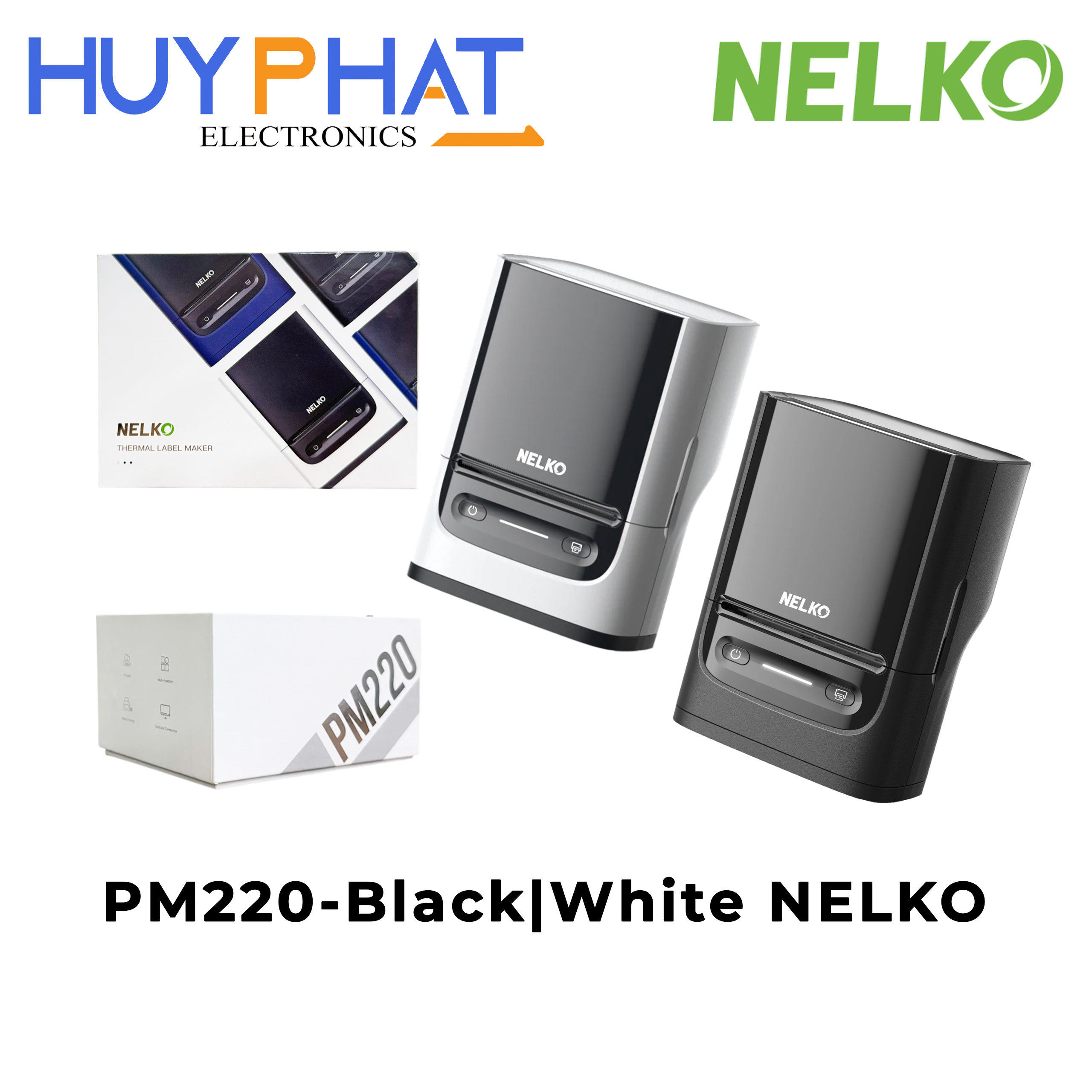 Máy in tem nhãn công nghệ in nhiệt Bluetooth màu trắng | đen NELKO PM220
