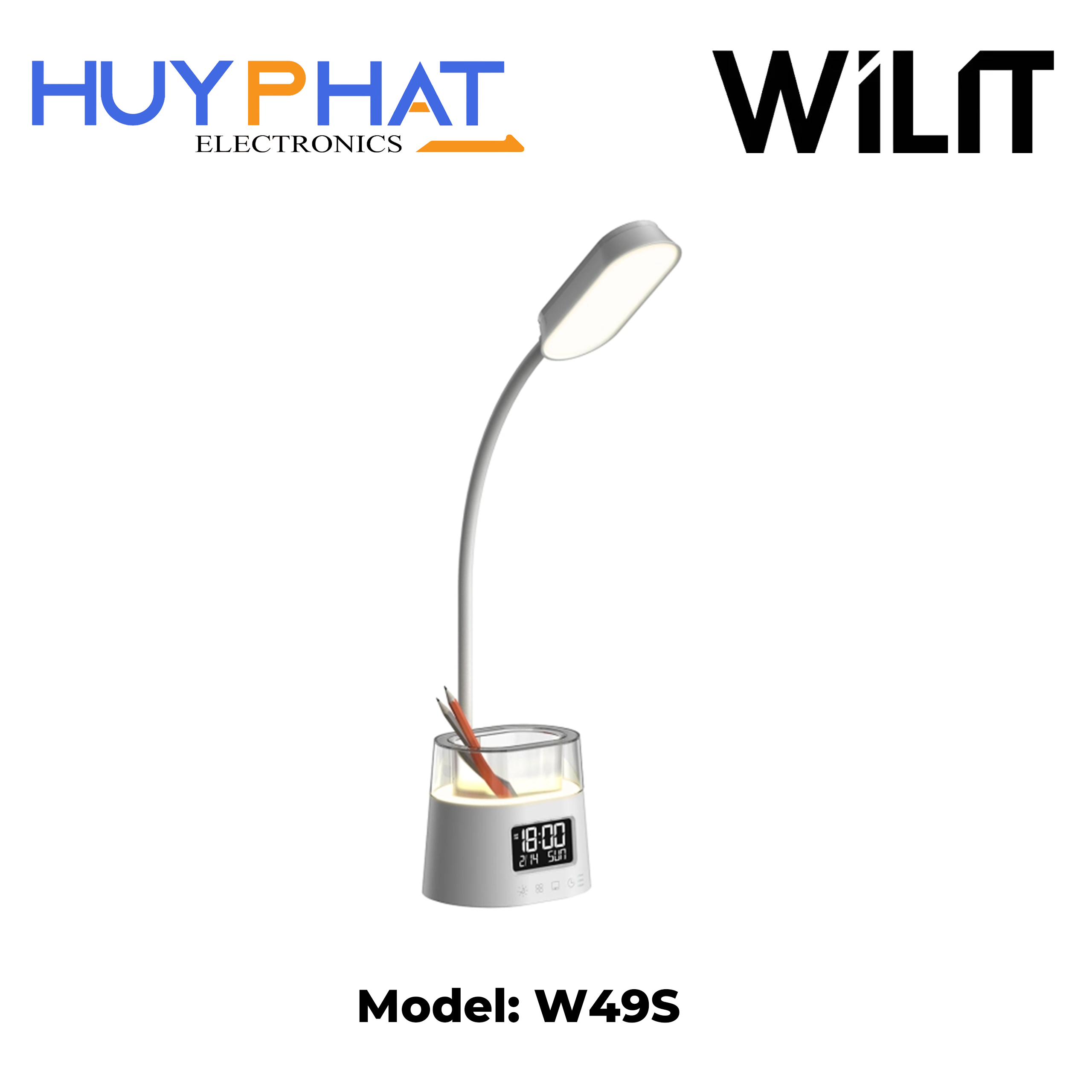 Đèn bàn LED tích hợp đồng hồ, đèn RGB và ngăn đựng bút Wilit W49S