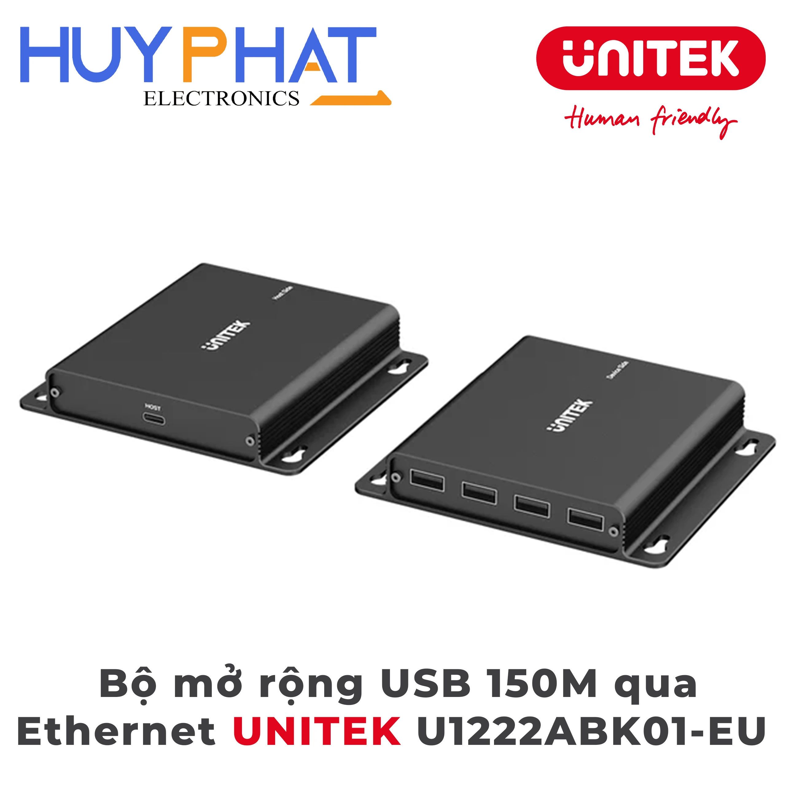 Bộ Mở Rộng USB Qua Cáp Mạng Ethernet Tối Đa 150m Với Hub Chia 4 Cổng USB UNITEK U1222ABK01-EU